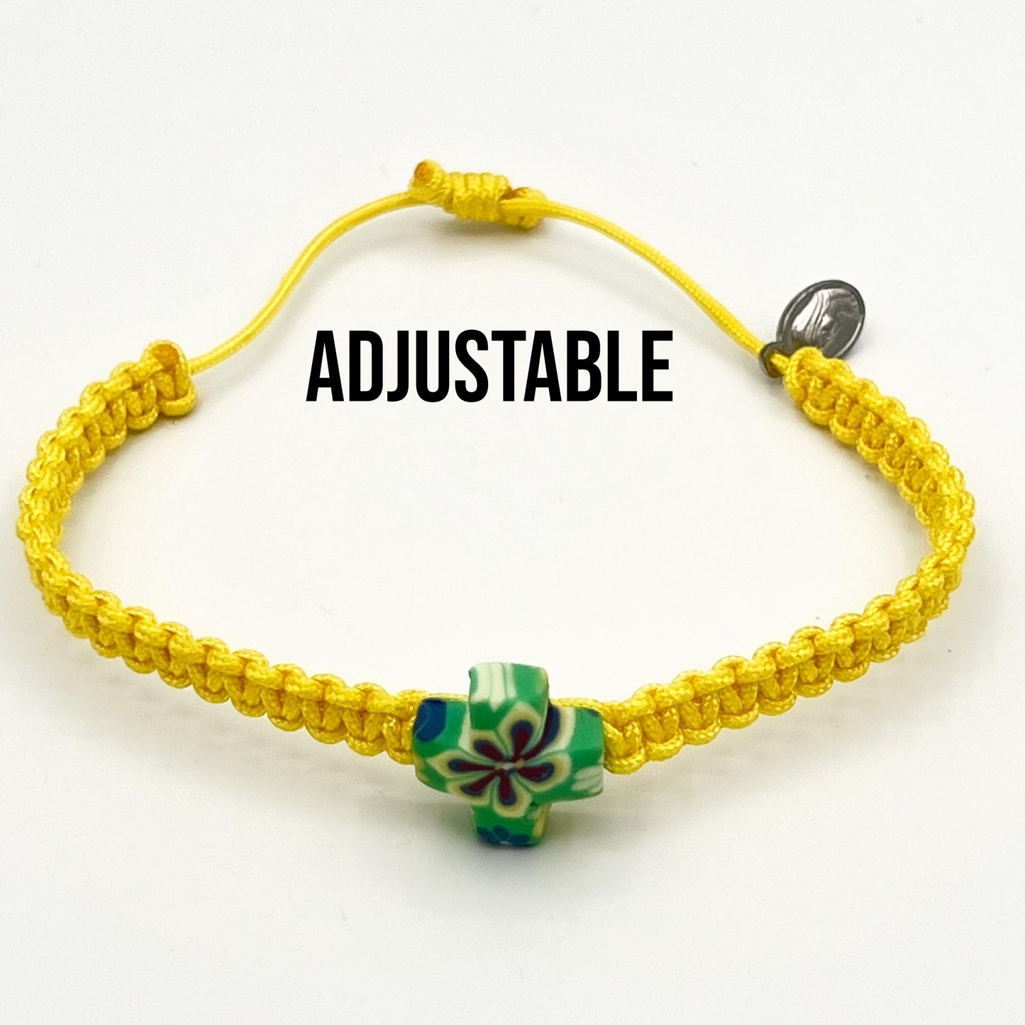 Catholic Floral Cross Yellow Bracelet
