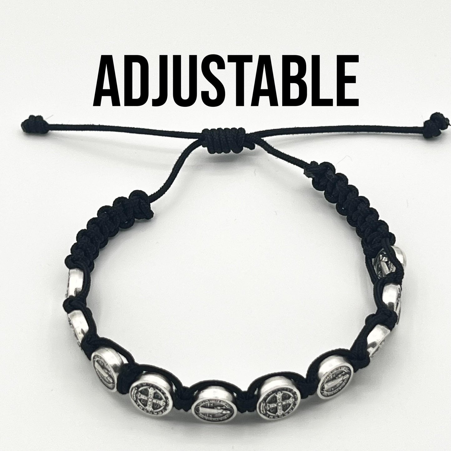 WHOLESALE BULK Set Of 10 St Benedict Black Bracelet With Silver Medals