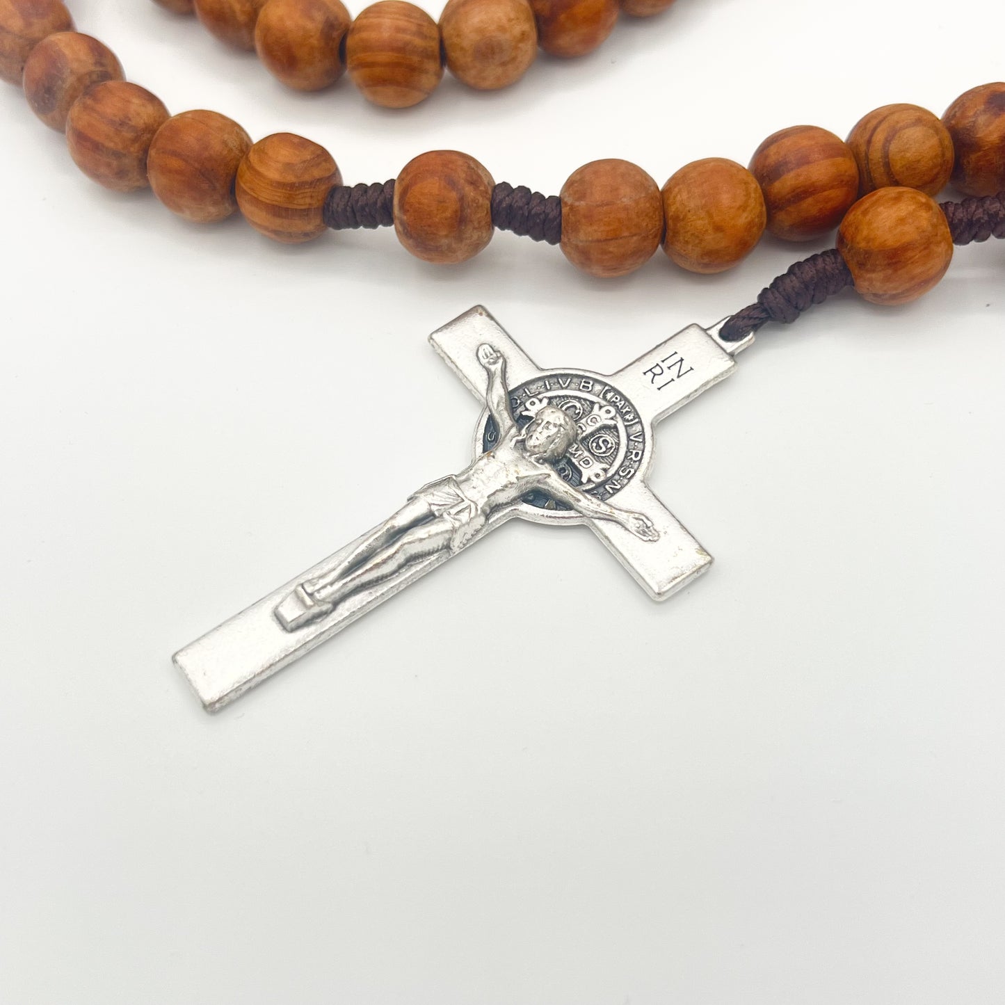 St Saint Benedict Rosary Chaplet 13mm Olive Wood Beads Large 30" Necklace Catholic Prayer Rosary San Benito Big Cross Centerpiece