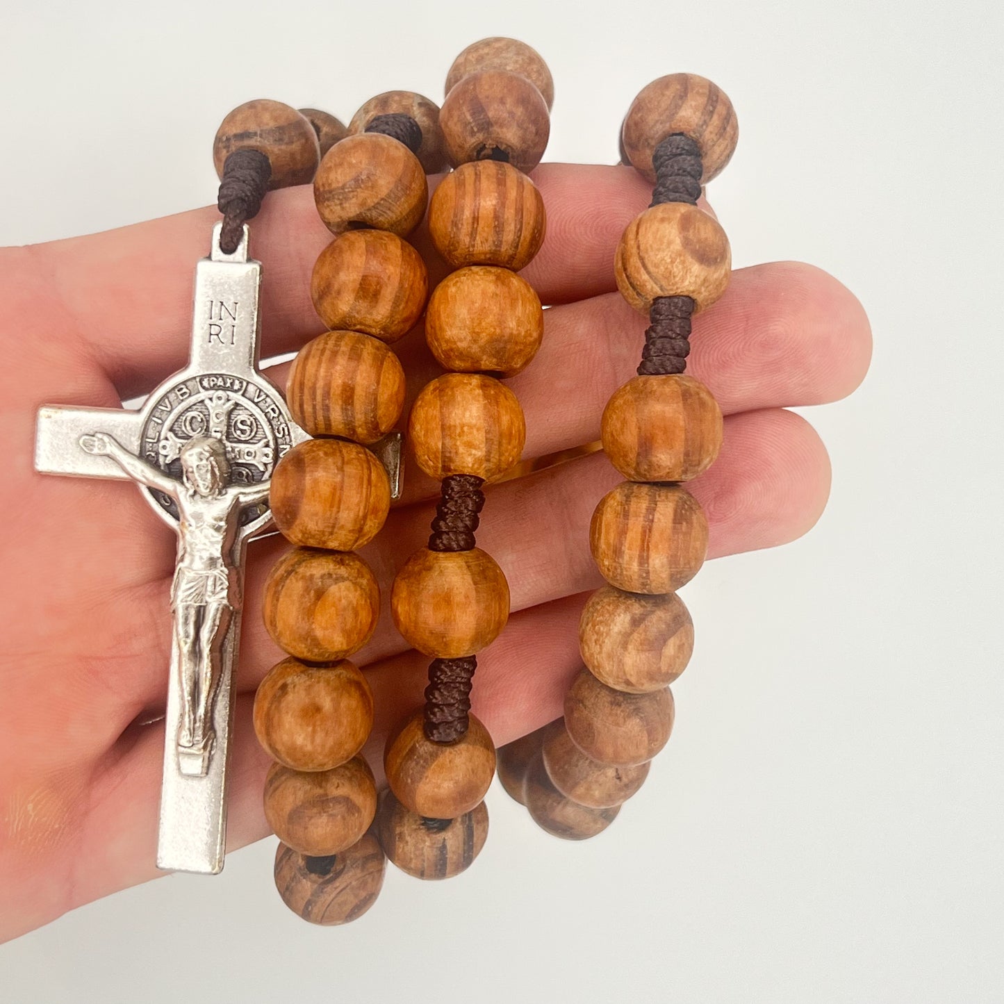 St Saint Benedict Rosary Chaplet 13mm Olive Wood Beads Large 30" Necklace Catholic Prayer Rosary San Benito Big Cross Centerpiece