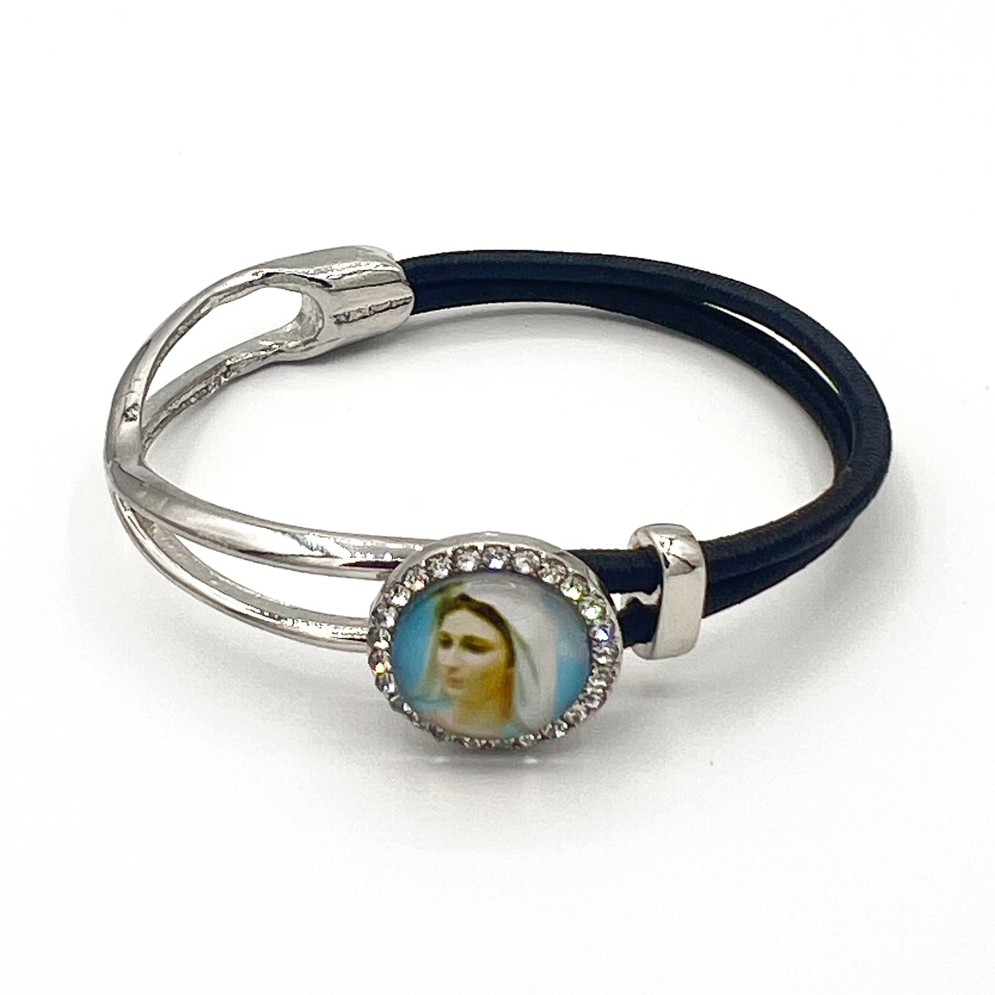 Holy Mother Virgin Mary Bracelet Circon Medal Metal Rubber Adjustable Catholic Religious Gift For Her Women Girls Confirmation