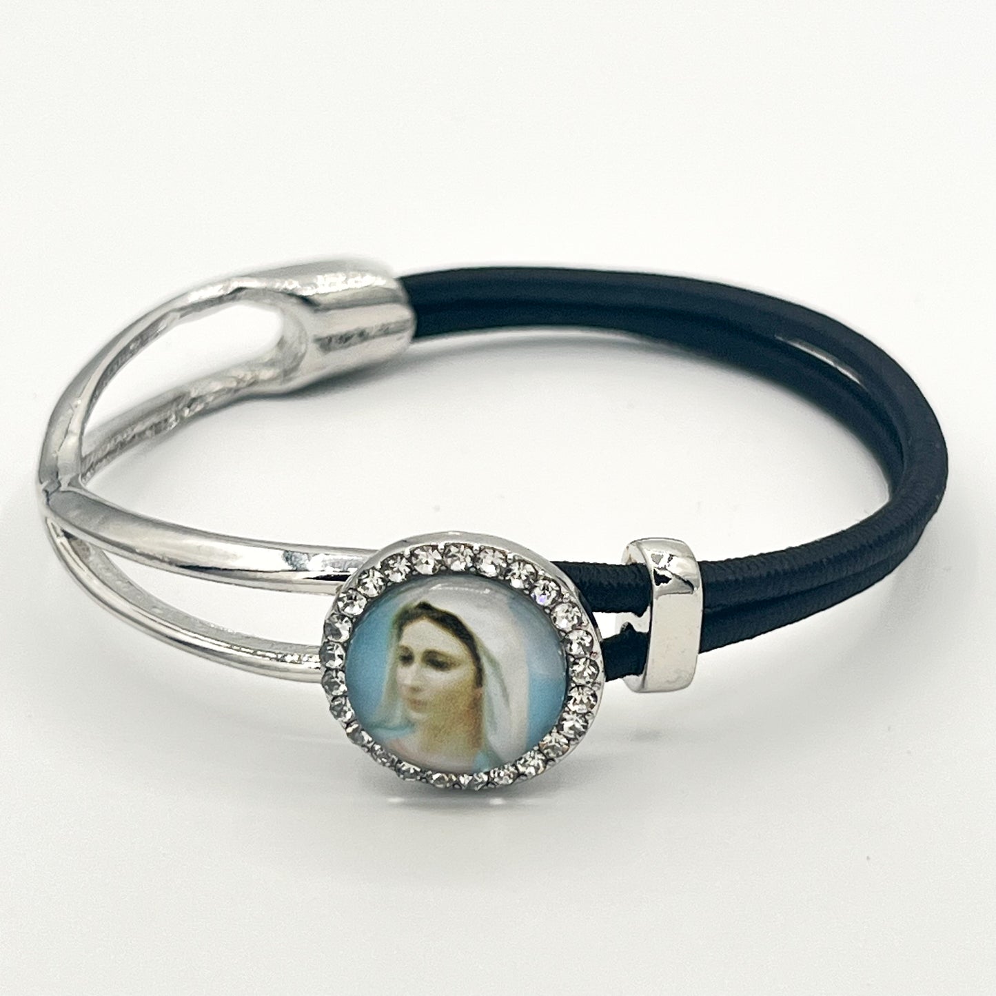 Holy Mother Virgin Mary Bracelet Circon Medal Metal Rubber Adjustable Catholic Religious Gift For Her Women Girls Confirmation