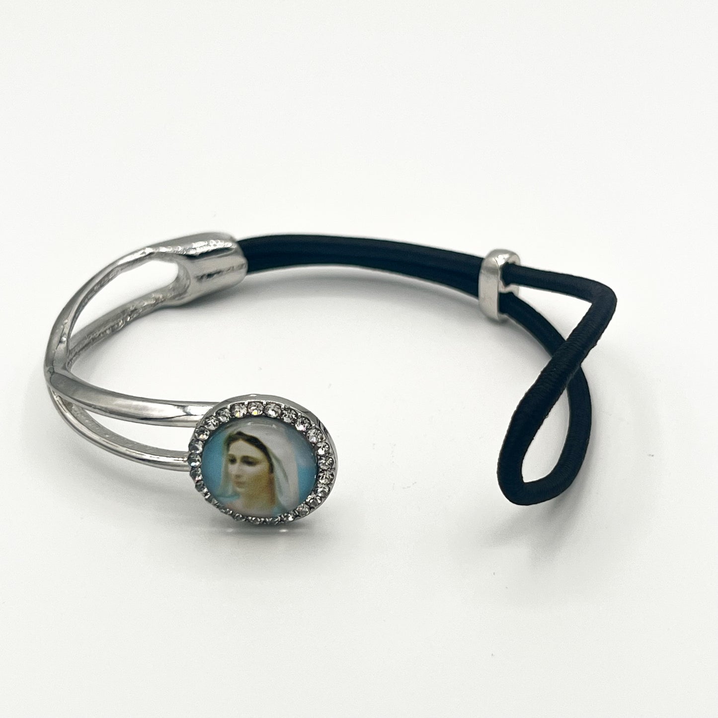Holy Mother Virgin Mary Bracelet Circon Medal Metal Rubber Adjustable Catholic Religious Gift For Her Women Girls Confirmation