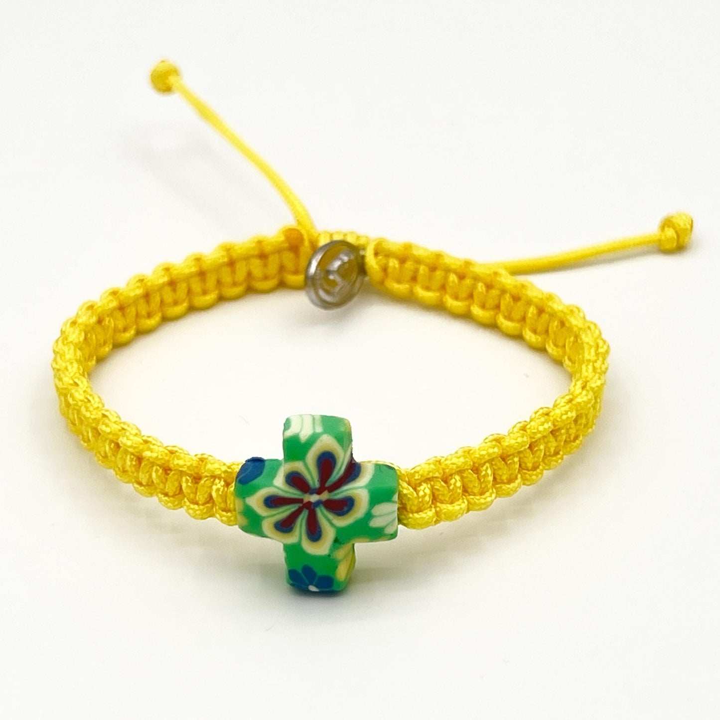 Catholic Floral Cross Yellow Bracelet