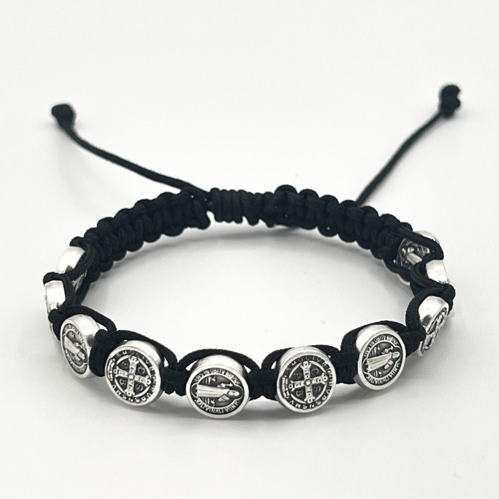 WHOLESALE BULK Set Of 10 St Benedict Black Bracelet With Silver Medals