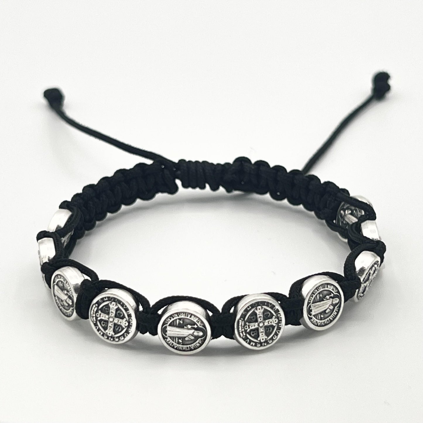 WHOLESALE BULK Set Of 10 St Benedict Black Bracelet With Silver Medals