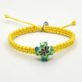 Yellow Catholic Bracelet With Floral Cross Charm Pendant Virgin Mary Divine Mercy Religious Medal Catholic Gift For Men Women Boys Girls