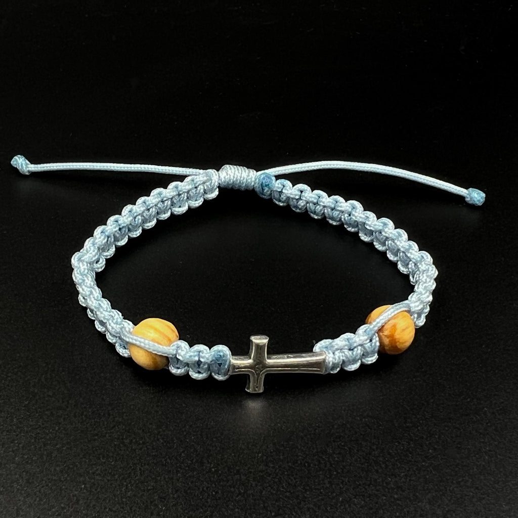 Catholic Cross Charm Pendant Bracelet For Girls Communion Confirmation Wooden Beads Pink Bracelet