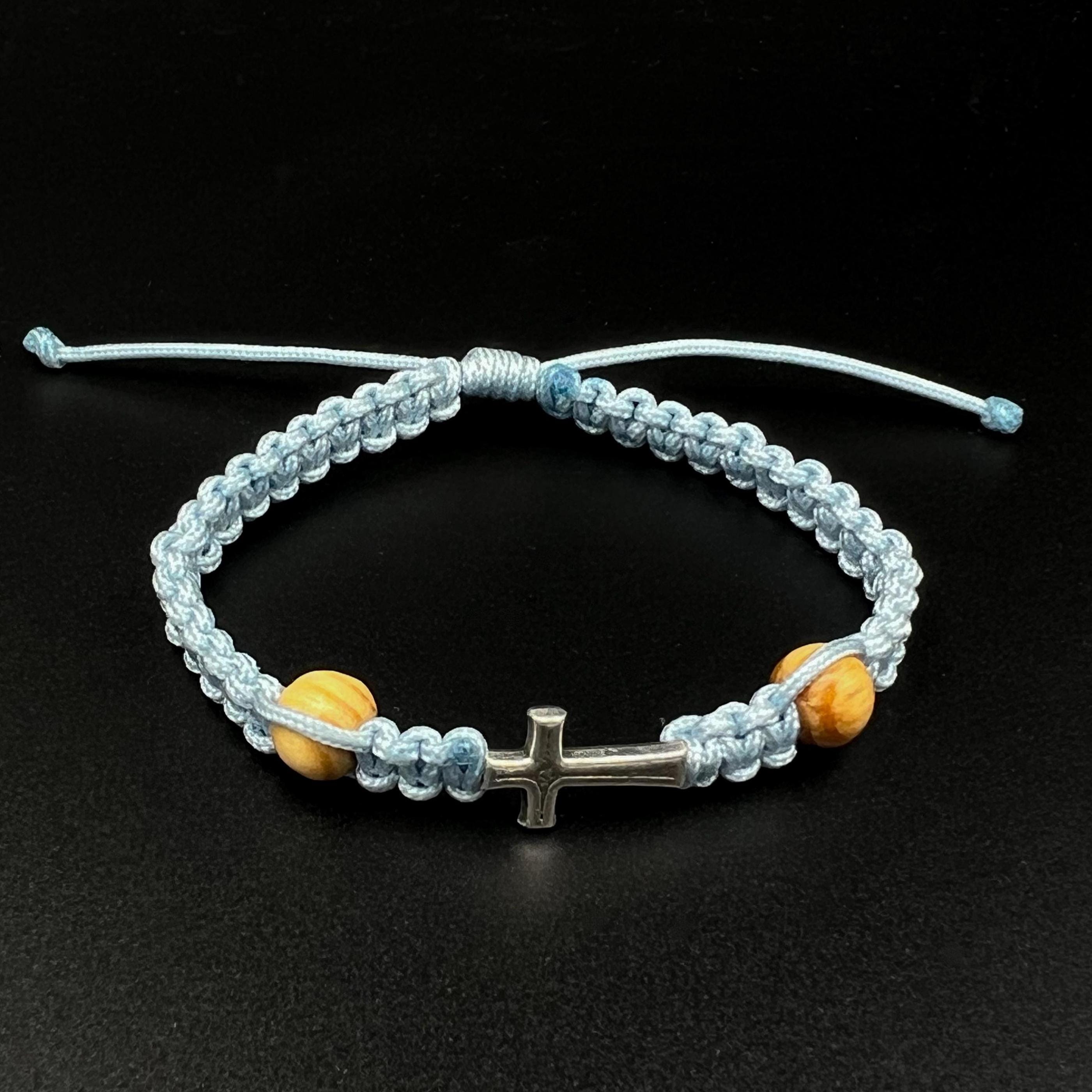 Catholic Cross Charm Pendant Bracelet For Girls Communion Confirmation Wooden Beads Pink Bracelet