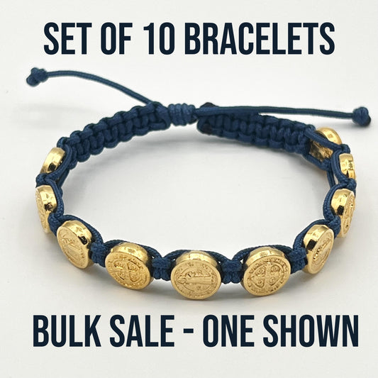 WHOLESALE 10 Bracelets Set Saint St Benedict Golden Medals