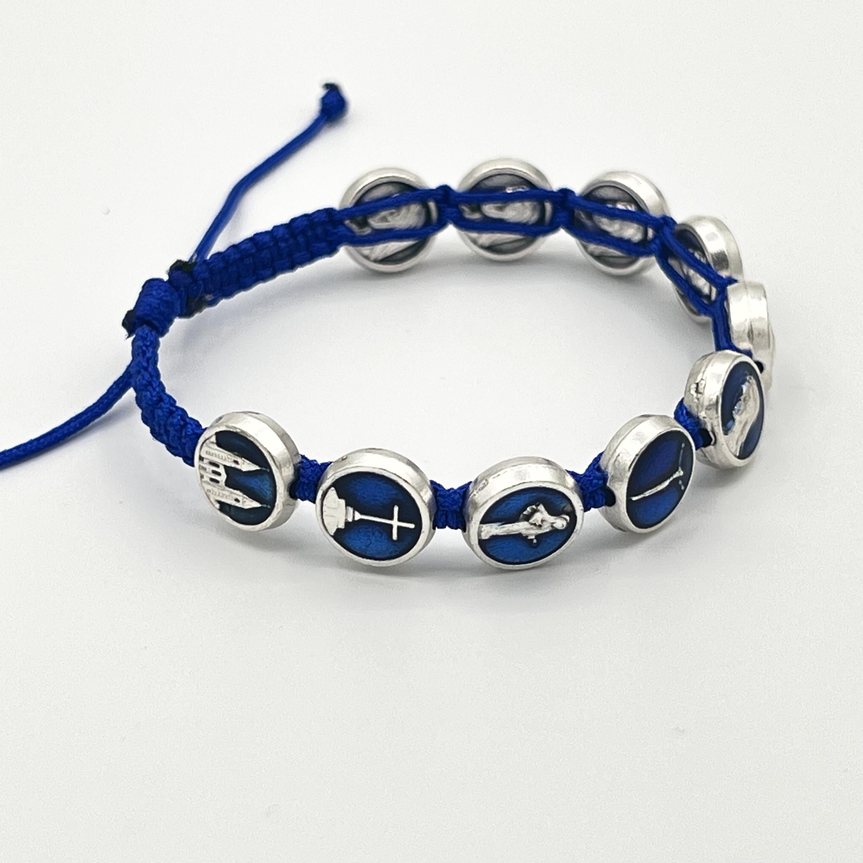 Medjugorje Rosary Bracelet Blue Cord Medals Virgin Mary Christ Apparition Hill Catholic Bracelet For Men Women Kids