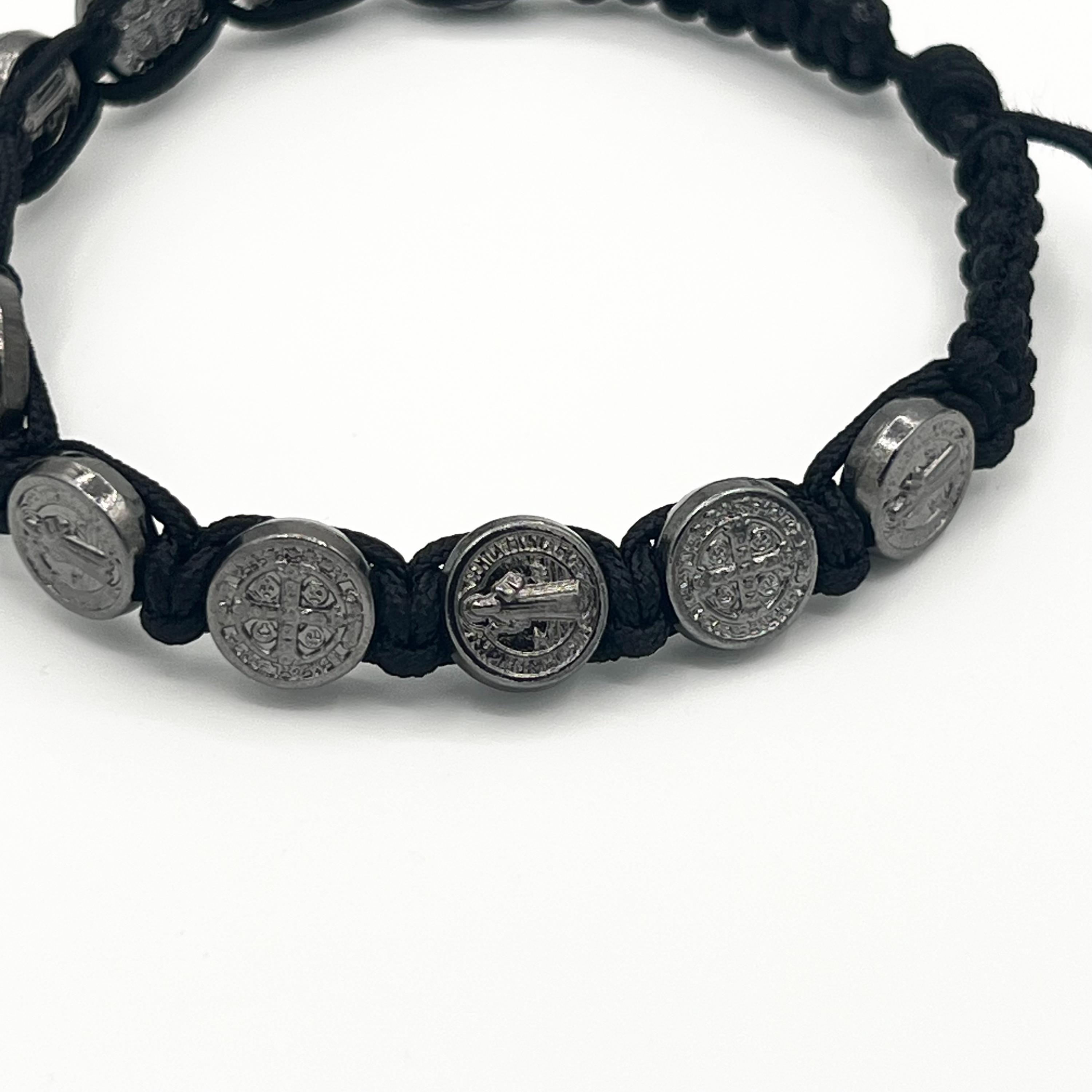 Saint Benedict Medal Black Bracelet Catholic Gift For Men Women Saints Bracelets Adjustable Cord 10 Medals Pendant
