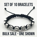 WHOLESALE BULK Set Of 10 St Benedict Black Bracelet With Silver Medals