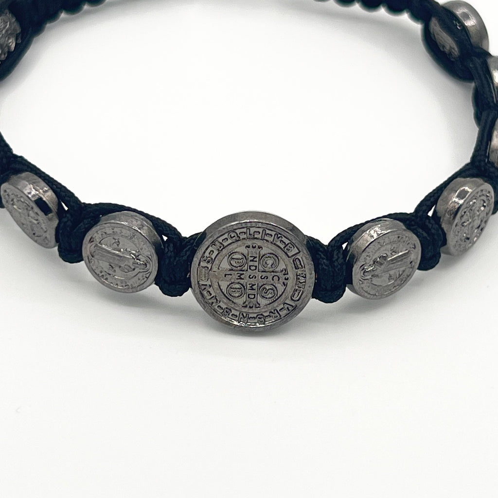 Saint Benedict Medal Black Bracelet Catholic Gift For Men Women Saints Bracelets Adjustable Cord 10 Medals Pendant