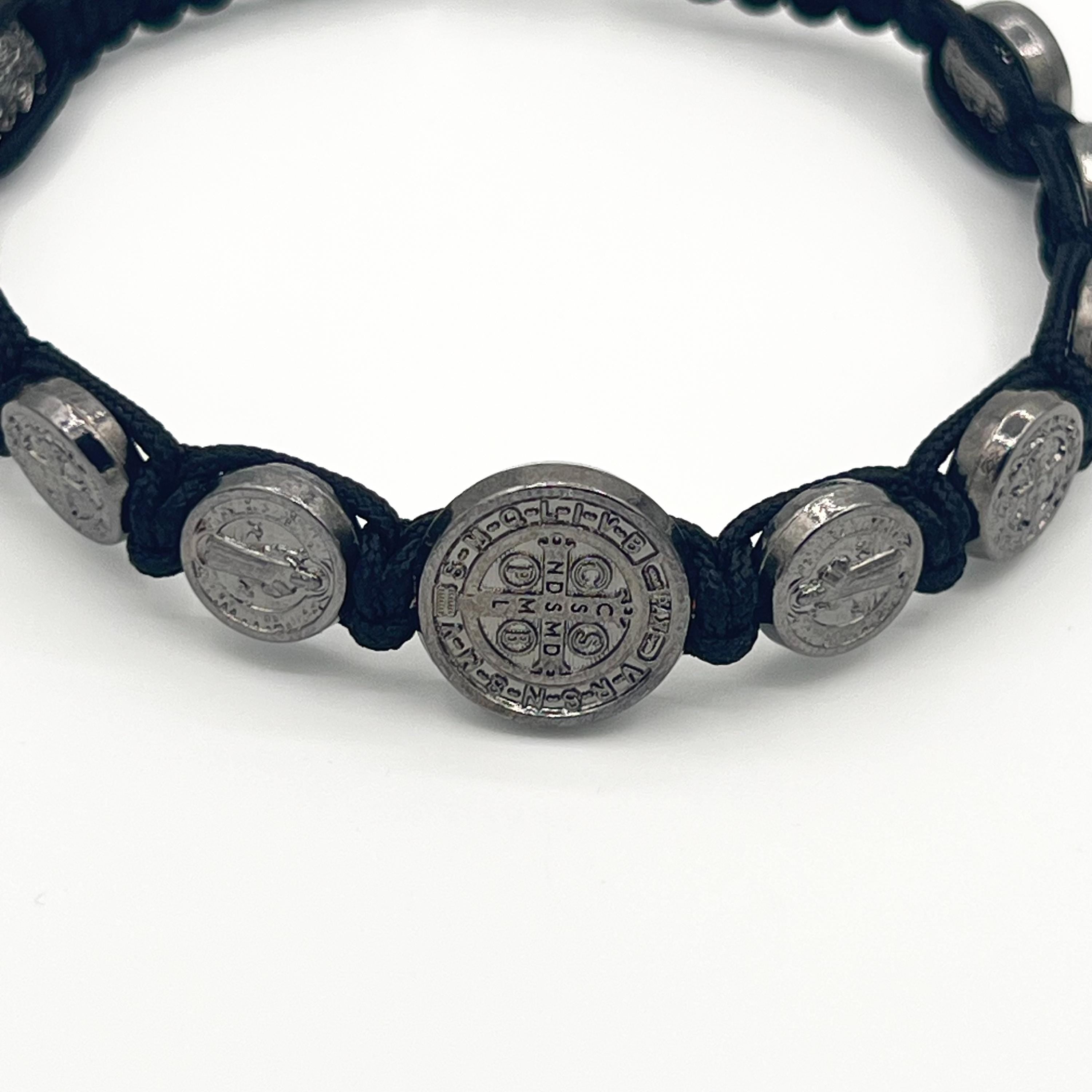 Saint Benedict Medal Black Bracelet Catholic Gift For Men Women Saints Bracelets Adjustable Cord 10 Medals Pendant