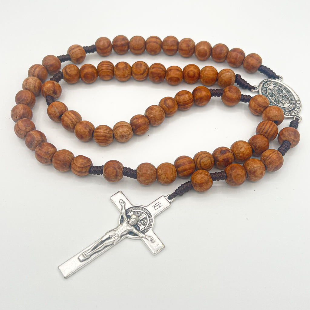 St Saint Benedict Rosary Chaplet 13mm Olive Wood Beads Large 30" Necklace Catholic Prayer Rosary San Benito Big Cross Centerpiece