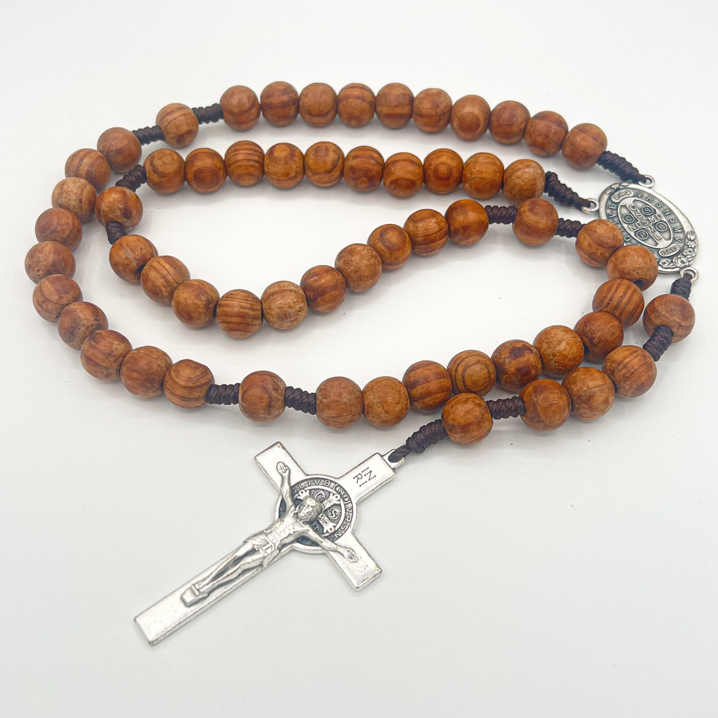 St Saint Benedict Rosary Chaplet 13mm Olive Wood Beads Large 30" Necklace Catholic Prayer Rosary San Benito Big Cross Centerpiece