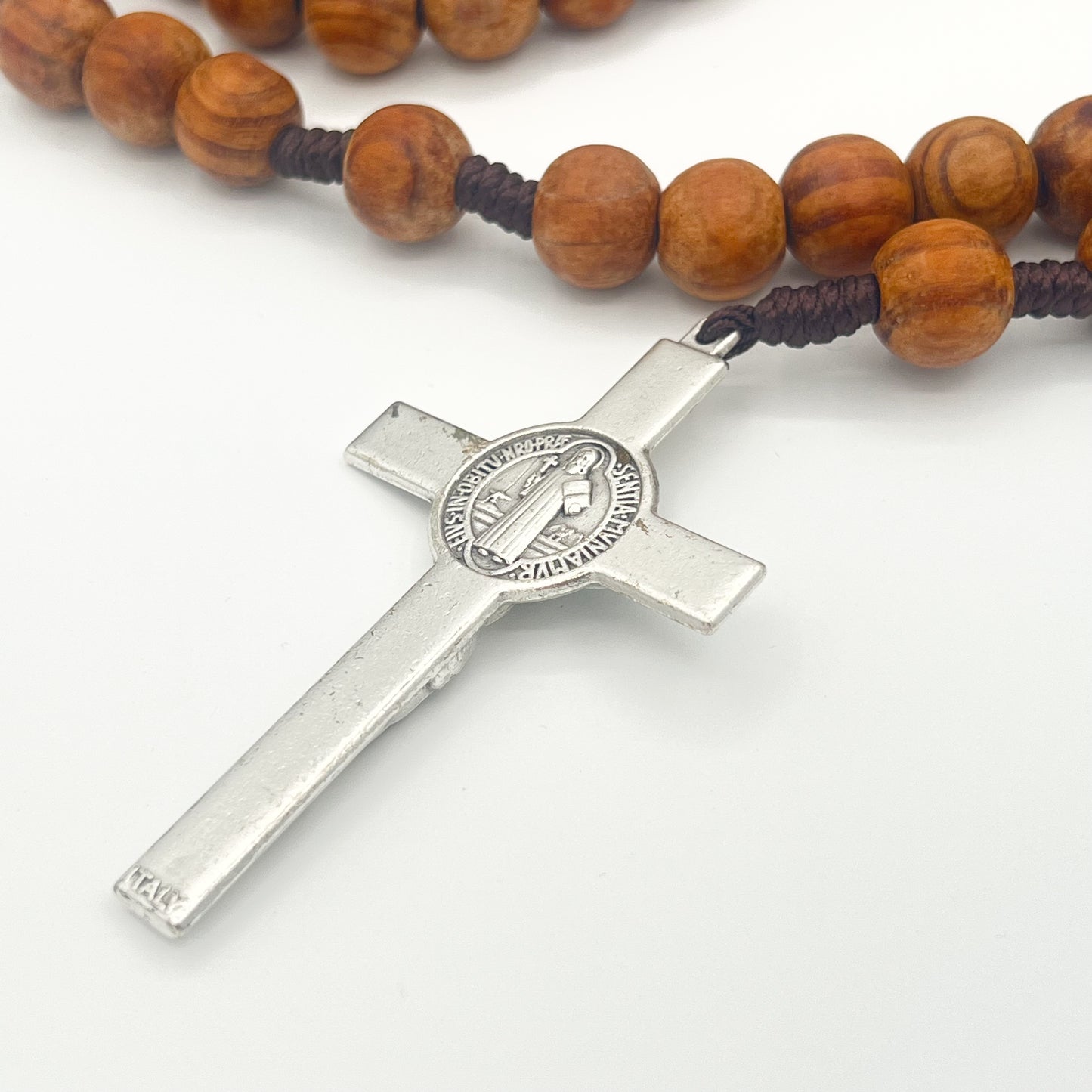 St Saint Benedict Rosary Chaplet 13mm Olive Wood Beads Large 30" Necklace Catholic Prayer Rosary San Benito Big Cross Centerpiece