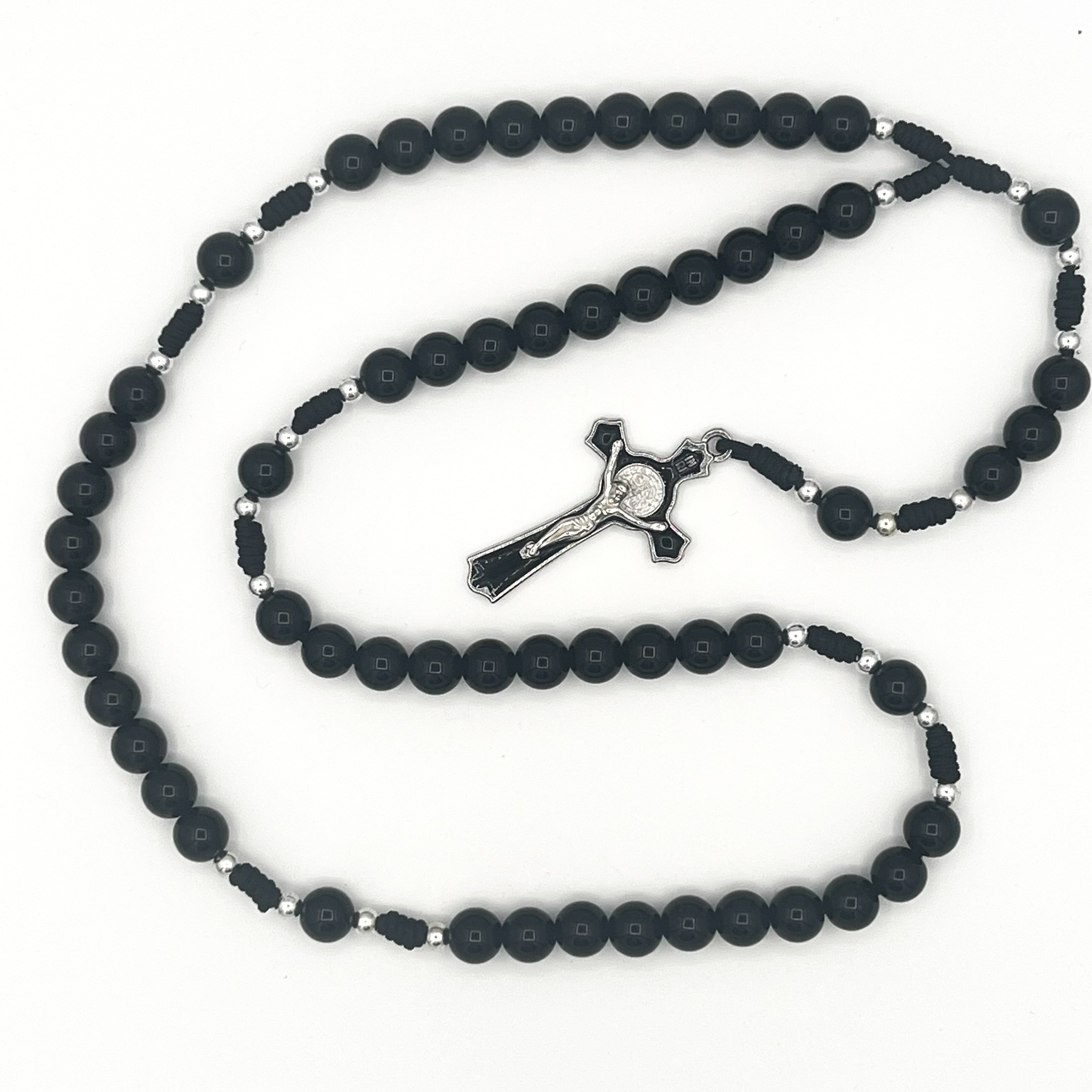 Saint Benedict Black Rosary St Black Prayer Beads Cross Pendant Necklace Catholic Gift For Men Women