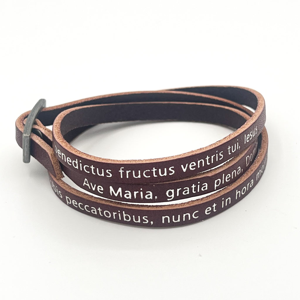Ave Maria Hail Mary Virgin Mary Holy Mother Genuine Leather Bracelet