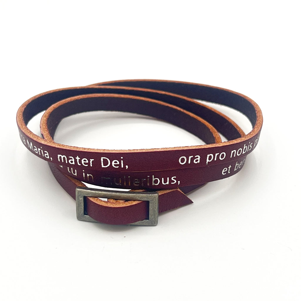 Ave Maria Hail Mary Virgin Mary Holy Mother Genuine Leather Bracelet
