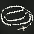 All White Rosary Necklace Chaplet St Benedict Cross Pendant Prayer Beads