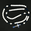 Catholic White Beads Rosary Necklace St Benedict Blue Cross Pendant Navy Cord