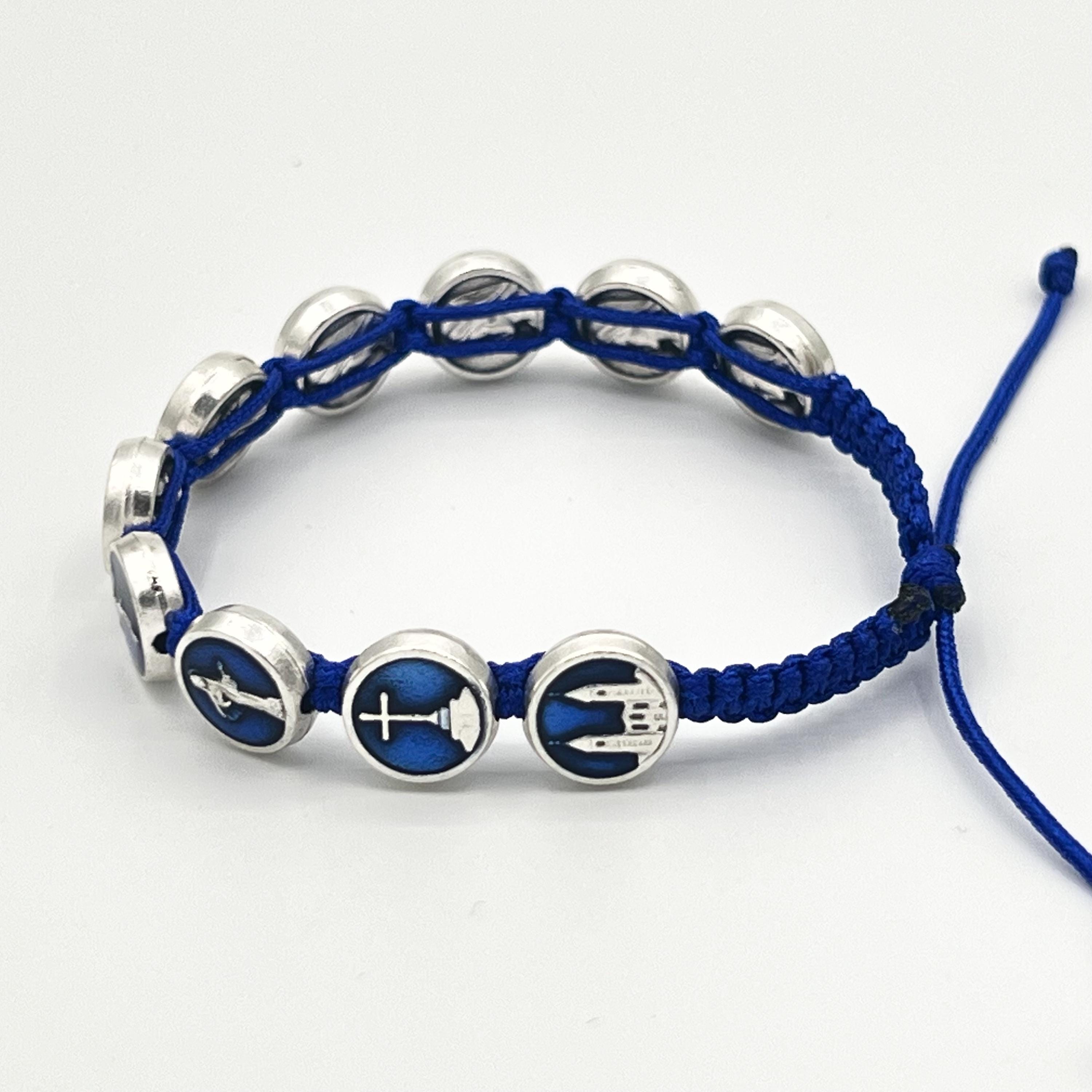 Medjugorje Rosary Bracelet Blue Cord Medals Virgin Mary Christ Apparition Hill Catholic Bracelet For Men Women Kids