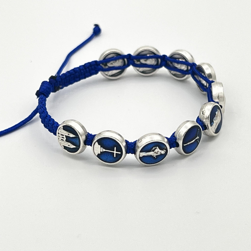 WHOLESALE 10 Bracelets Lot Medjugorje Rosary Bracelet Blue Cord Medals Virgin Mary Christ Apparition Hill Catholic Jewelry