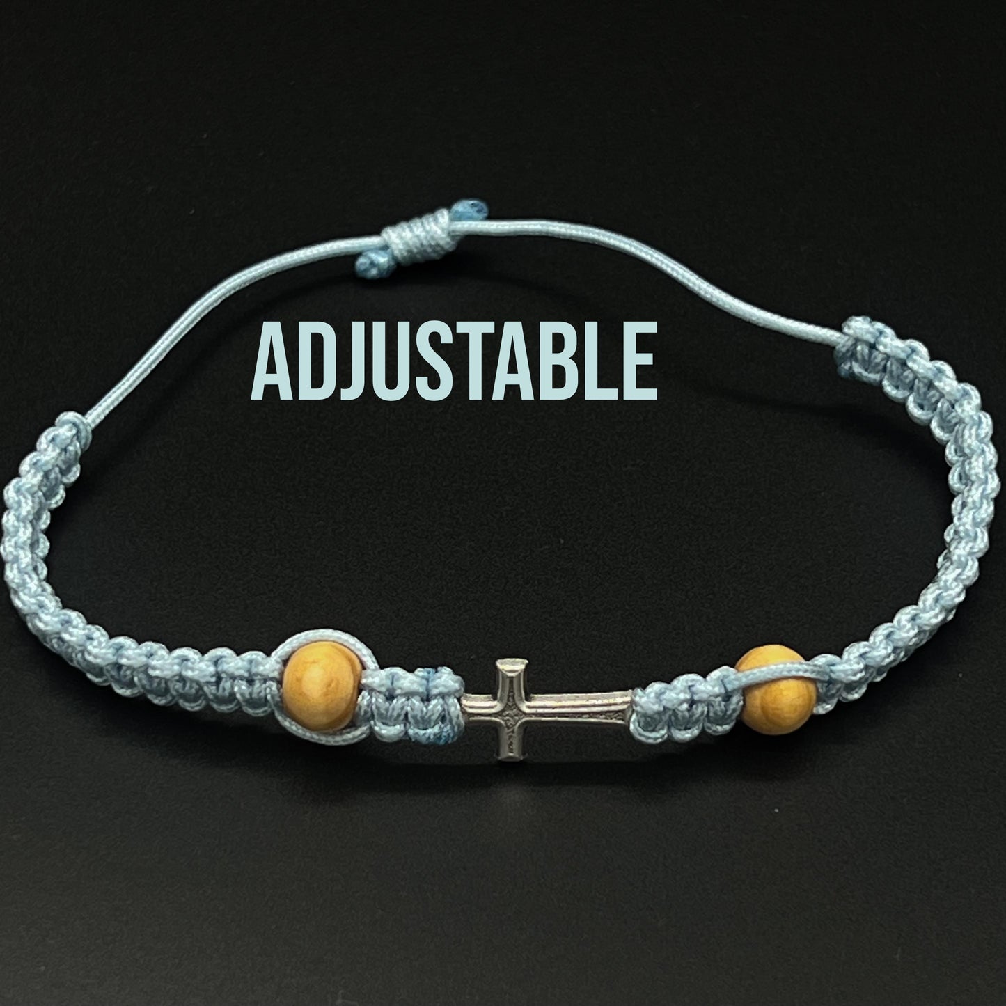 Simple Cross Bracelet Blue Catholic Jewelry Wooden Prayer Beads Minimalist Adjustable