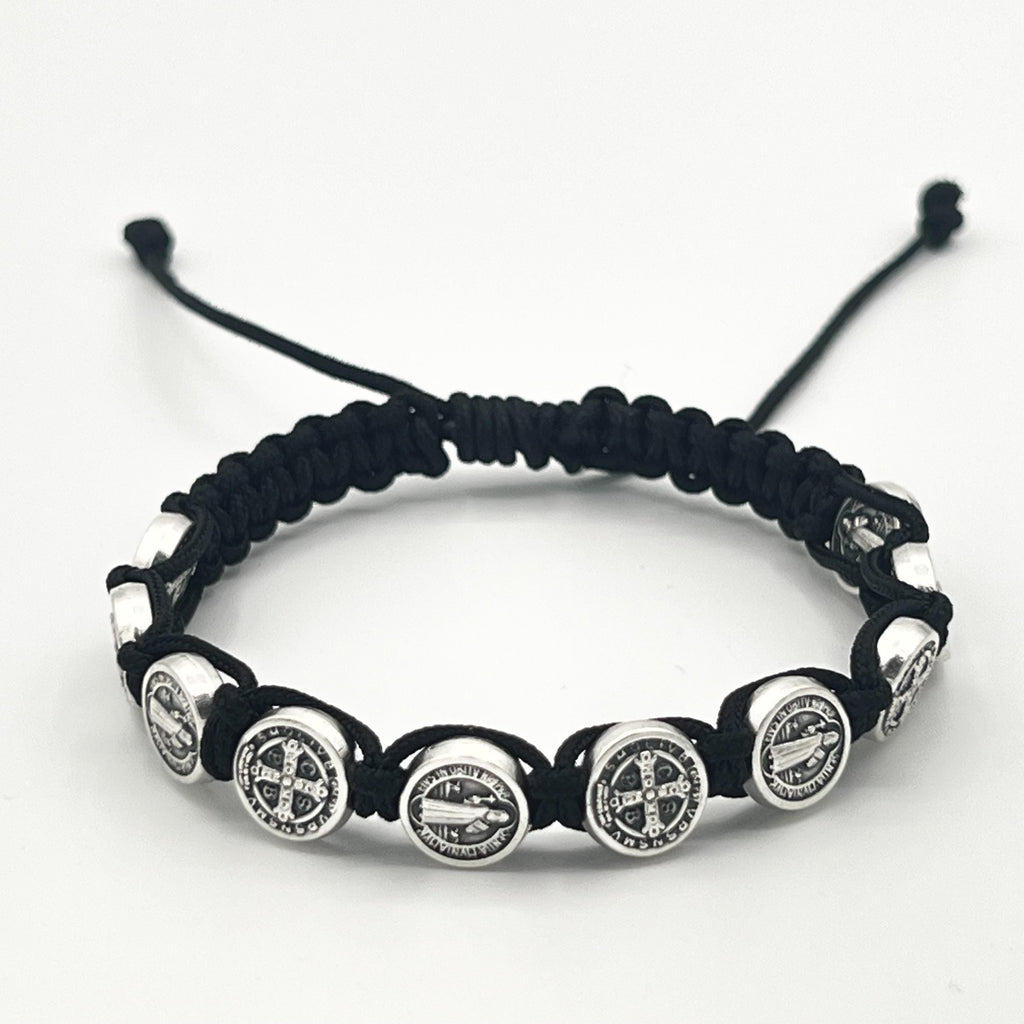 WHOLESALE BULK Set Of 10 St Benedict Black Bracelet With Silver Medals