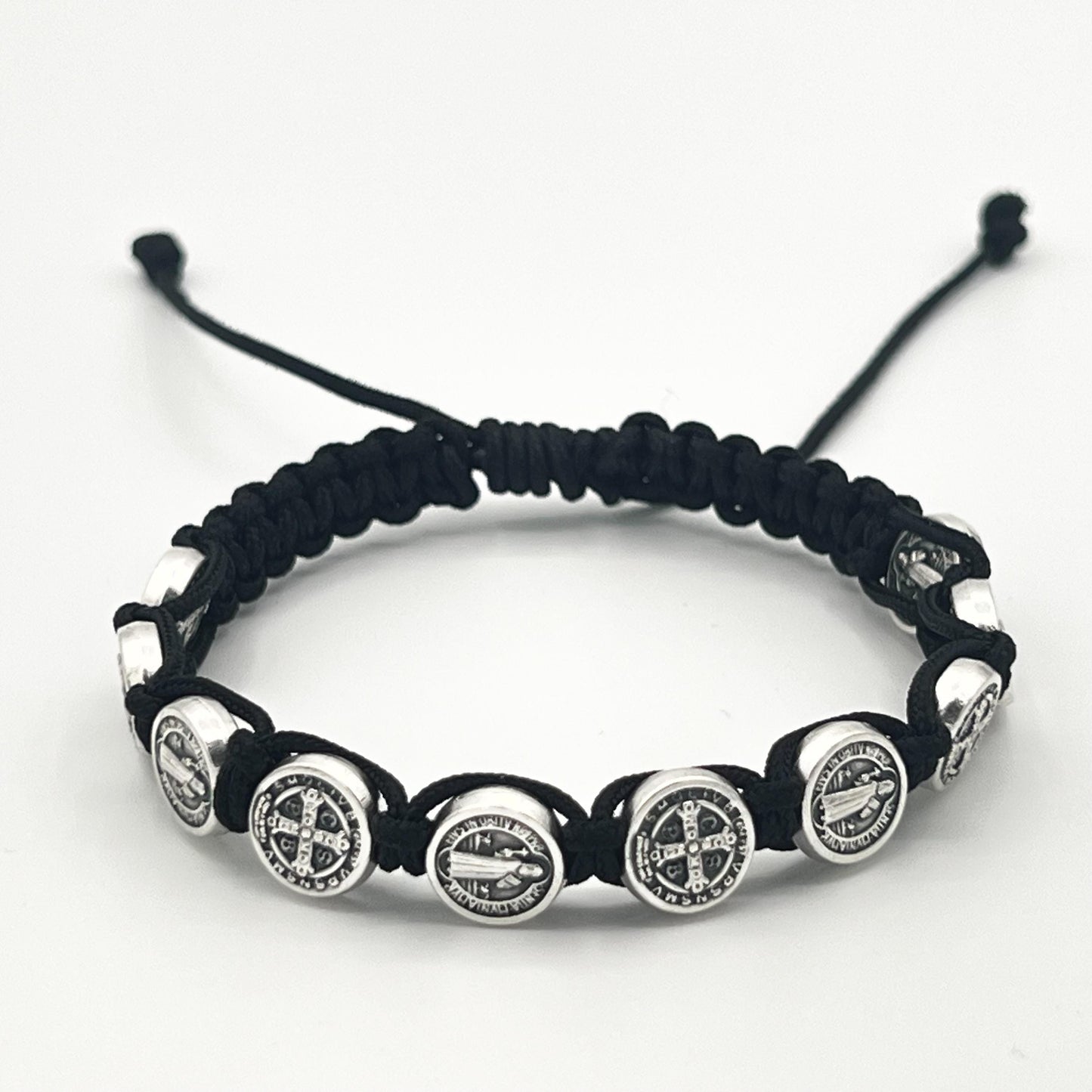 WHOLESALE BULK Set Of 10 St Benedict Black Bracelet With Silver Medals