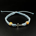 Simple Cross Bracelet Blue Catholic Jewelry Wooden Prayer Beads Minimalist Adjustable