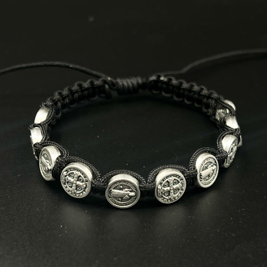 St Benedict One Decade Rosary Bracelet San Benito Black Cord Adjustable