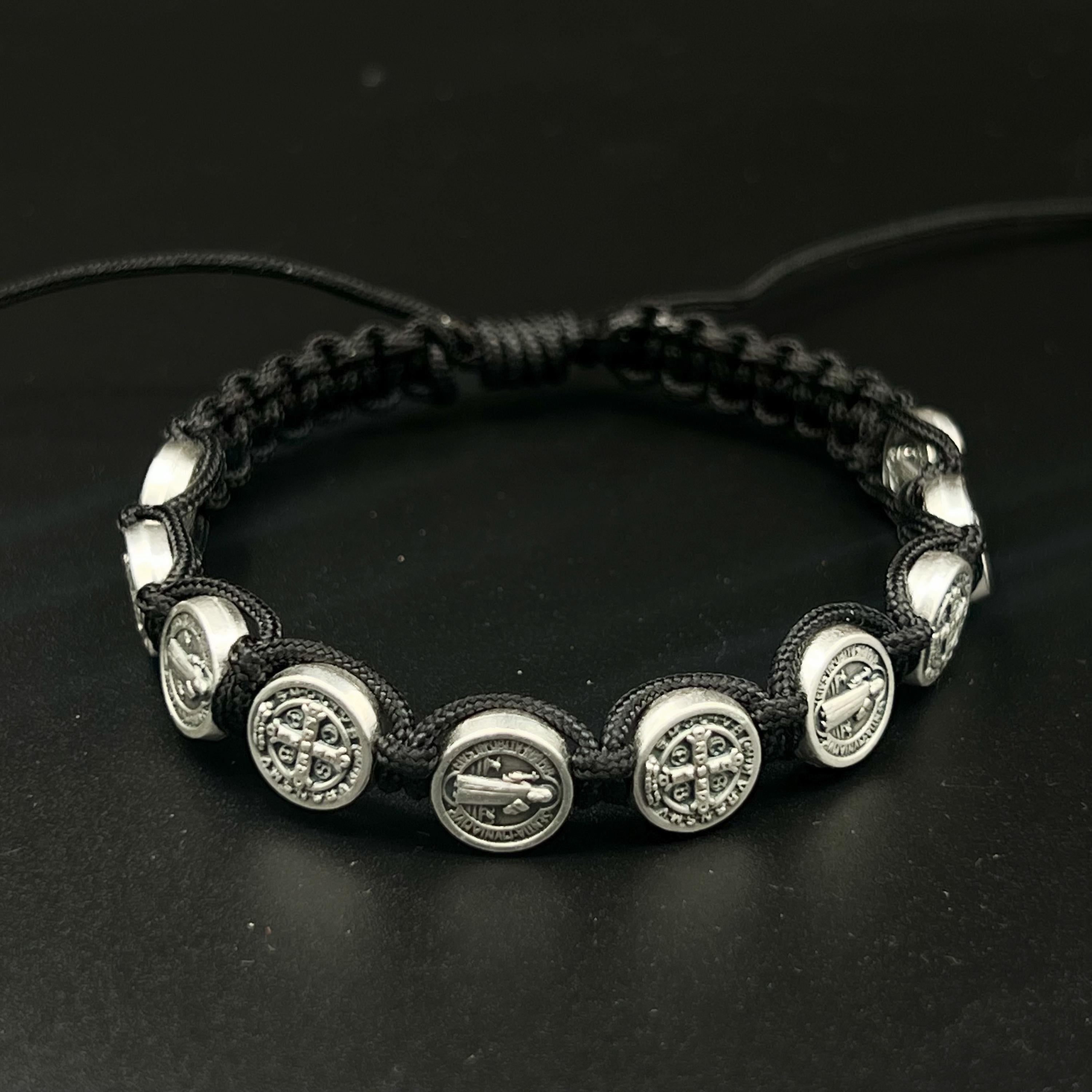 St Benedict One Decade Rosary Bracelet San Benito Black Cord Adjustable