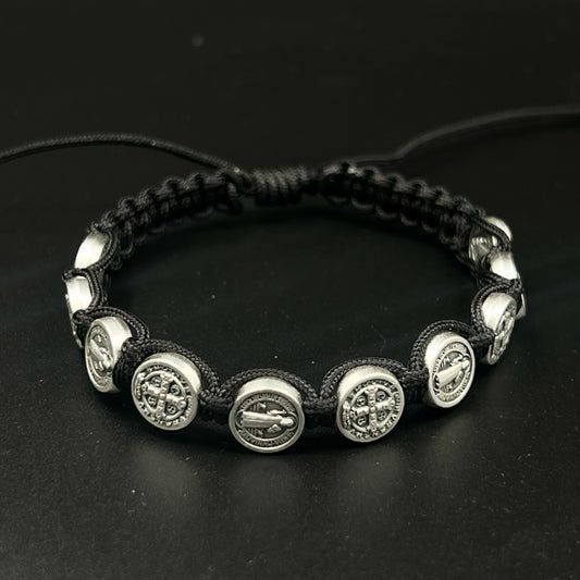 St Benedict One Decade Rosary Bracelet San Benito Black Cord Adjustable